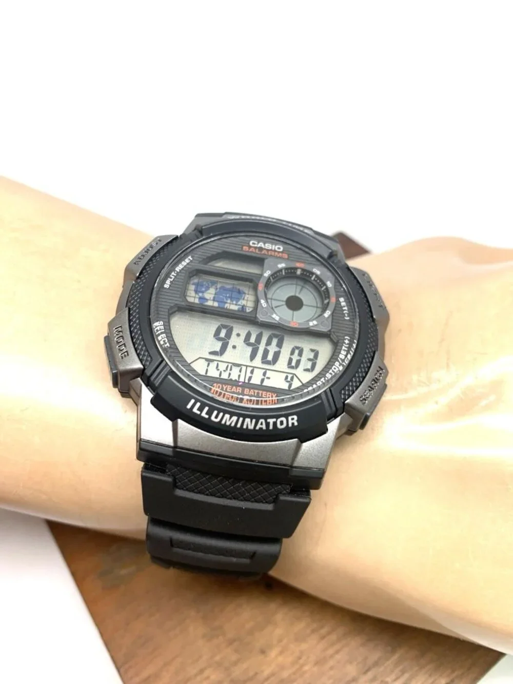 Casio Men's Watch AE1000W Black Resin Digital Quartz Sport World Time 3198 43mm